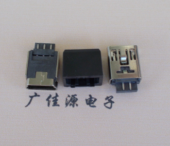 内江MINI USB 5Pin接口 带护套焊线母座 B型180度铜壳