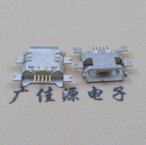 内江MICRO USB5pin接口 四脚贴片沉板母座 翻边白胶芯